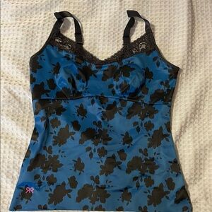 Ruby Ribbon Blue and Black Floral Heritage Lace Camisole with Lace Trim